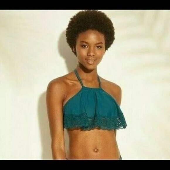 Teal Halter Bikini Top With Lace Trim - Womens Size 24W - Picture 1 of 1